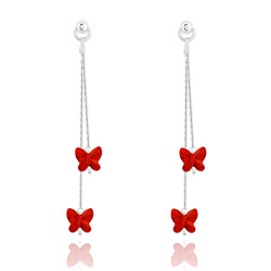 Boucles d'Oreilles Papillon en Argent et Cristal Rouge Light Siam