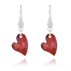 Boucles d'Oreilles Coeur Design en Argent et Cristal Red Magma