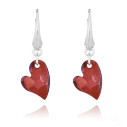 Boucles d'Oreilles Coeur Design en Argent et Cristal Red Magma