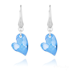 Boucles d'Oreilles en Cristal et Argent Boucles d'Oreilles Coeur Design en Argent et Cristal Bleu