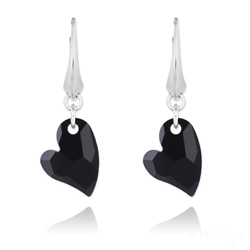 Boucles d'Oreilles Coeur Design en Argent et Cristal Noir